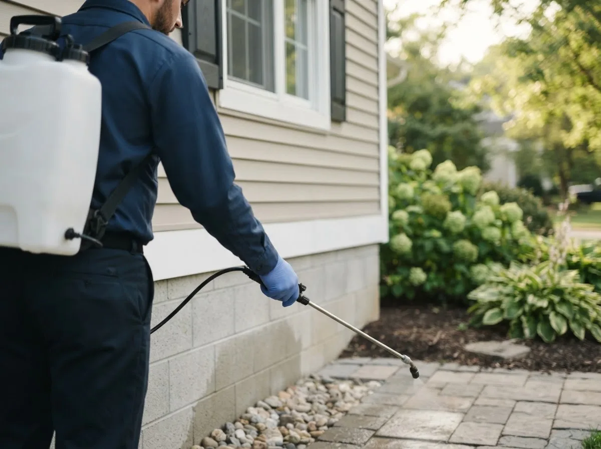 Pest control technician inspecting a home in Portland, ME
